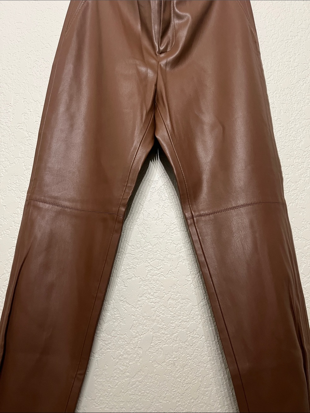 Zara Women’s Size Large Brown Faux Leather Skinny Pants With Zippers at Ankles - Picture 5 of 11